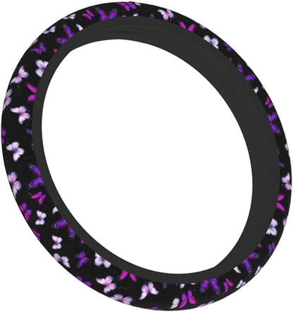 Butterfly Purple Steering Wheel Cover Butterflys Steering Wheel Cover Accessories Universal 2 Pieces Car Coasters Anti Slip Car for Men Women
