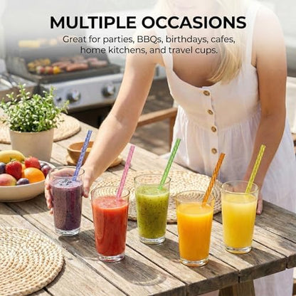Reusable Drinking Straws 100 Pack, Assorted Color Plastic Straws, 9 Inch, Easy Clean with Brush, Durable & Dishwasher Safe for Cold Drinks & Kids