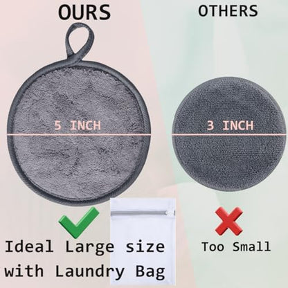 Large Reusable Makeup Remover Pads Face Cleaning Pad 5"x 5" Grey 12 Pack