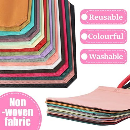 36 Pack Non-Woven Tote Bags, 18 Assorted Colors (2 per Color), Reusable Grocery Bags for Shopping, Crafts, Events, Bulk