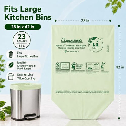 UNNI 20-23 Gallon Compostable Bags, 60 Count, 87 Liter, Extra Thick 1.0 Mil