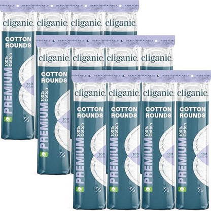 Cliganic Premium Cotton Rounds for Face, Makeup Remover Pads, 1200 Count