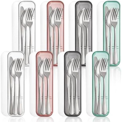 Nicunom 8 Pack Travel Silverware Set with Case, Reusable Utensils for Lunch