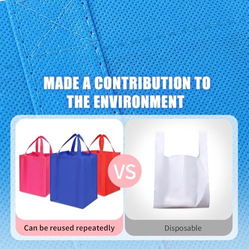 12 Pack Heavy Duty Reusable Grocery Bags - Large Shopping Totes Reinforced Handles, Holds 40 lbs, Foldable and Washable (Multicolor)