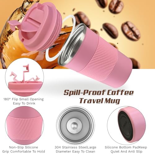 Vacuum Insulated Stainless Steel Travel Coffee Mug,Leak Proof Cup with Lid