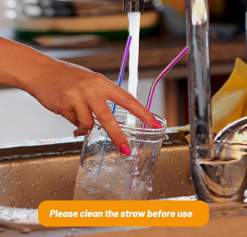 VEHHE Rainbow Metal Straws, Stainless Steel Reusable Straws Set with Brush