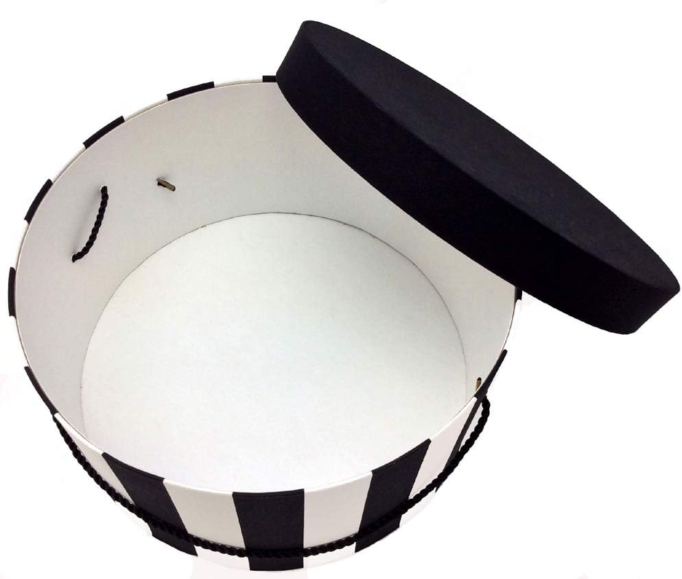 Sarah's Hat Boxes Classic Wide Stripe Hat Box – 12.75" x 6.5" (Dia. x Ht.) Handmade in USA – Odorless Non-Toxic Adhesive, Cording Handle – Premium Storage for Hats & Accessories