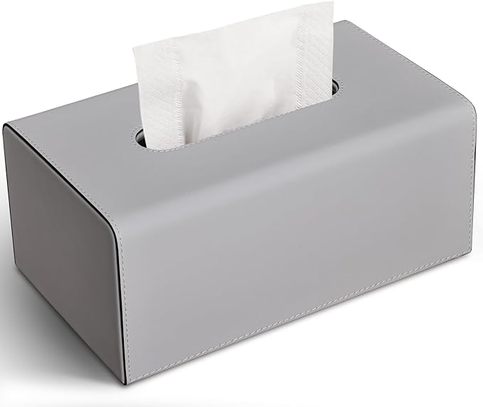 KINGFOM Tissue Box Cover, PU Leather Rectangular Tissue Box Holder with Magnetic Bottom Cover for Facial Tissues/Napkins, Office & Living Room Decor Box (Gray)