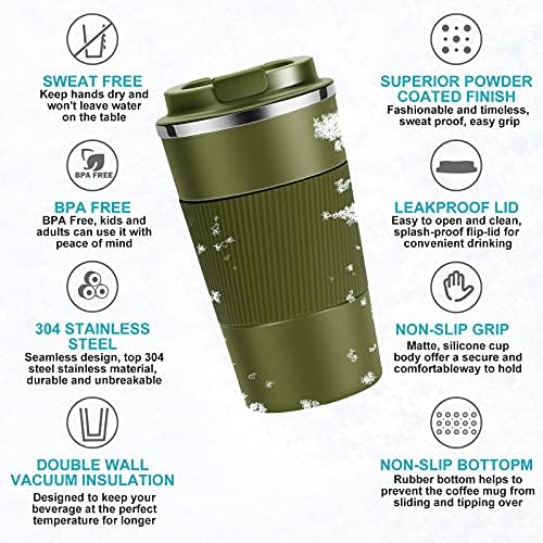 YINJOYI 17oz Travel Coffee Cups Insulated Mug Thermal Tumbler to Go with Lid Leak Proof Reusable Stainless Steel Coffee Mug Spill Proof for Hot and Iced Cold Drinks (Green, 510ml)