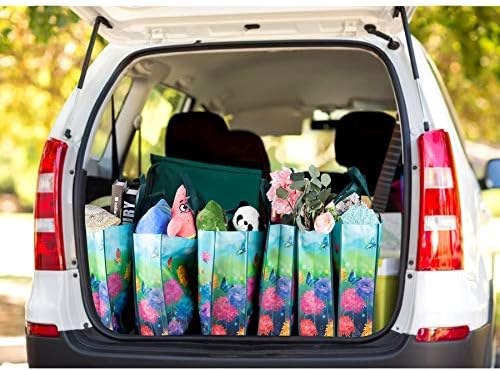 NymphFable Floral Garden Shopping Bags, 6 Pack Reusable Grocery Bag 50LBS