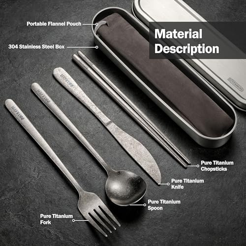 iNKULEER 100% Pure Titanium Travel Cutlery Set | Reusable Utensils with Metal Case | Portable Silverware for Camping, Office, Travel & Outdoor Dining