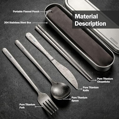 iNKULEER 100% Pure Titanium Travel Cutlery Set | Reusable Utensils with Metal Case | Portable Silverware for Camping, Office, Travel & Outdoor Dining