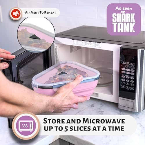 PIZZA PACK The Perfect Reusable Pizza Storage Container with 5 Microwavable Serving Trays - BPA-Free Adjustable Pizza Slice Container to Organize & Save Space, 2 Pack, Pink