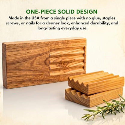 Wooden Soap Dish, Natural Soap Saver Tray with Drainage. 2 Pack - USA Made