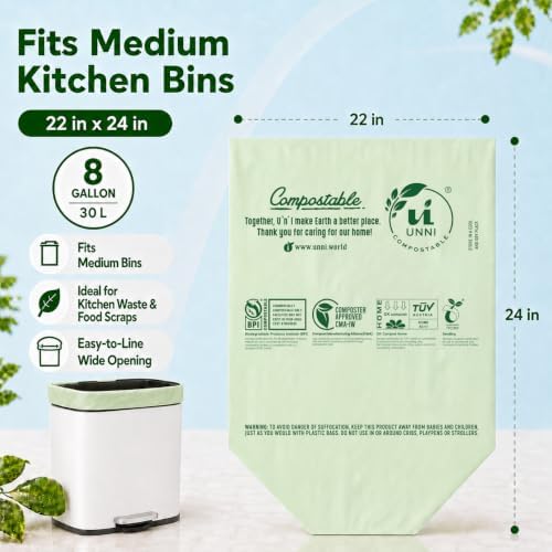 UNNI 8 Gallon Compostable Bags, 200 Count, 30 Liter, Extra Thick 0.85 Mil
