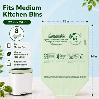 UNNI 8 Gallon Compostable Bags, 200 Count, 30 Liter, Extra Thick 0.85 Mil