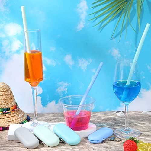 Meanplan 4 Sets Reusable Straws Travel Case Brush Silicone,Fresh Color