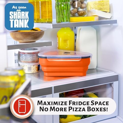 PIZZA PACK The Perfect Reusable Pizza Storage Container with 5 Microwavable Serving Trays - BPA-Free Adjustable Pizza Slice Container to Organize & Save Space, Orange