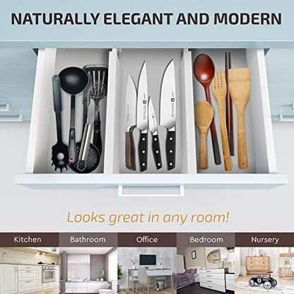 4-Pack Drawer Divider - 2.6" High, 16" to 22" Adjustable Bamboo Drawer Organizers for Clothes, Expandable Dresser Separators in Bedroom/Bathroom/Kitchen/Office Organization and Storage (White)