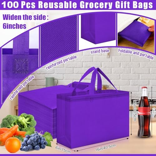 Windyun Reusable Grocery Bags Large Non Woven Shopping Bags with Handles Foldable Portable Tote, 16x6x12 Inch