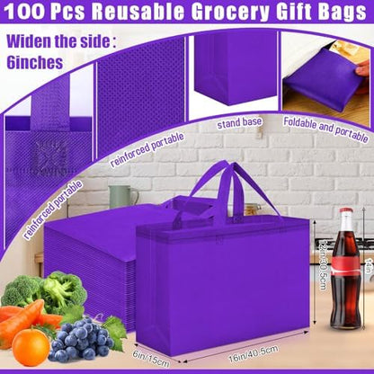 Windyun Reusable Grocery Bags Large Non Woven Shopping Bags with Handles Foldable Portable Tote, 16x6x12 Inch