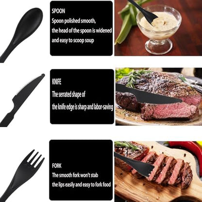 4Pack Black Wheat Straw Cutlery Set, BPA Free Fork Spoon Knife with Case