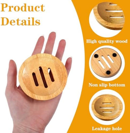 12 Pcs Round Soap Dishes Bulk, Bamboo Soap Holder Self-Draining Tray for Shower Kitchen Sink Bathroom