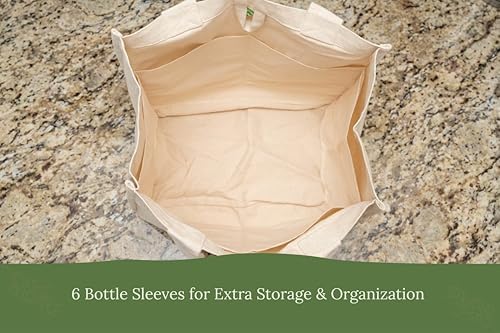 Best Canvas Grocery Shopping Bags - Cloth Grocery Tote Bags - Reusable Cotton Grocery Tote Bags with Bottle Sleeves