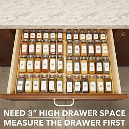 SpaceAid Bamboo Spice Drawer Organizer, (Need 3" Deep Drawer) Expandable 4 Tier Spices Rack for Cabinet, Kitchen Seasoning Storage Insert (Jars Not Included, From 12" to 23" Wide)