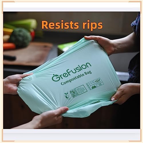 Compostable Trash Bags with handle-tie,Garbage Bags, 2.6 Gallon,Food Waste Bags,Small trash bags for compost bin kitchen,Certified by BPI and OK Compost (2.6G-50count)