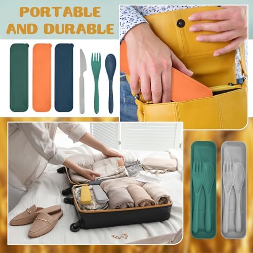 60 Sets Wheat Straw Silverware Set Bulk Wheat Straw Cutlery Lunch Box Accessories Reusable Travel Utensils Set with Case for Operation Christmas Child Items Bulk Kids Adults Camping (Bright Color)