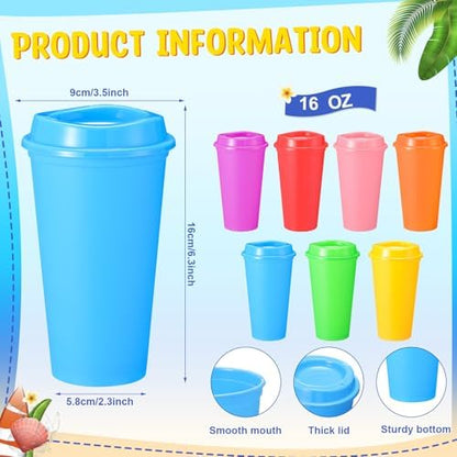 Honeydak 45 Pack 16 oz Reusable Coffee Cups with Lids Water Bottle Iced Coffee Travel Mug Portable Plastic Tea Tumblers Bulk for Hot and Cold Drinks Birthdays Party (Fresh,Classic)