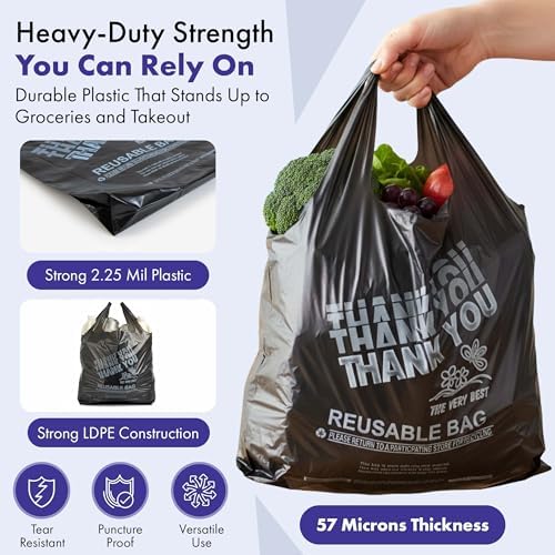 Thank You Plastic Grocery Bags 12"x7"x22" Heavy Duty 2.25 Mil