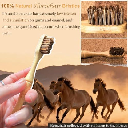 Bamboo Toothbrushes, Natural Horsehair Bristles, 2-Pack
