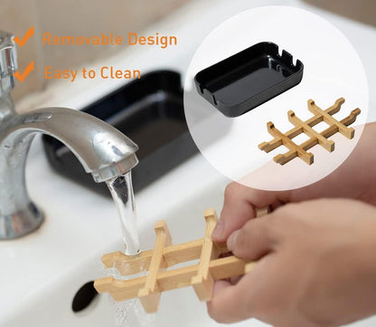 Modern Removable Soap Holder, Bamboo Fiber Sponge/Soap Dishes for Kitchen/Bathroom/Shower Room, Black