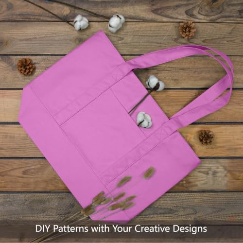TOPDesign 6-Pack Canvas Tote Bags with an External Pocket, Reusable Grocery Shopping Bags, Top Zipper Closure, Daily Essentials (Light Purple)