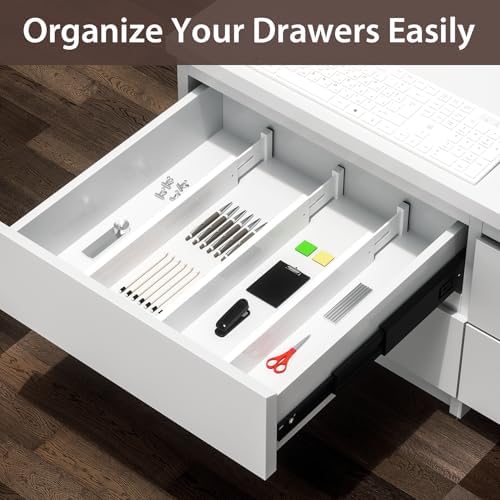 DUCOO 4 PCS Drawer Divider, 17"-22" Adjustable Bamboo Drawer Dividers Organizers, Expandable Separators for Kitchen, Clothes, Dressers, Home, Office, White