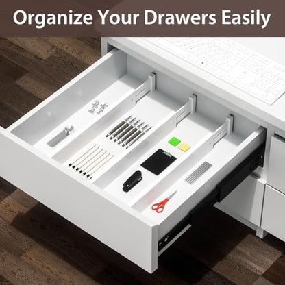 DUCOO 4 PCS Drawer Divider, 17"-22" Adjustable Bamboo Drawer Dividers Organizers, Expandable Separators for Kitchen, Clothes, Dressers, Home, Office, White