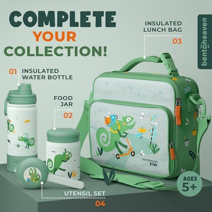 Bentoheaven Kids Utensils Set with Case, Reusable Fork & Spoon, Chameleon