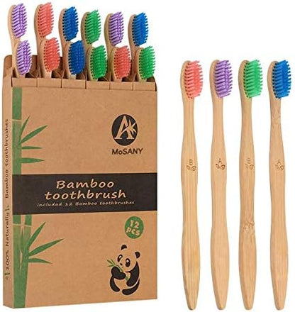 12 Pack Bamboo Toothbrushes, Biodegradable Bamboo Toothbrush, BPA Free Soft Bristles, Eco-Friendly Compostable Natural Wooden Toothbrush, Organic Charcoal Wood ToothBrushes (Multi-Color)