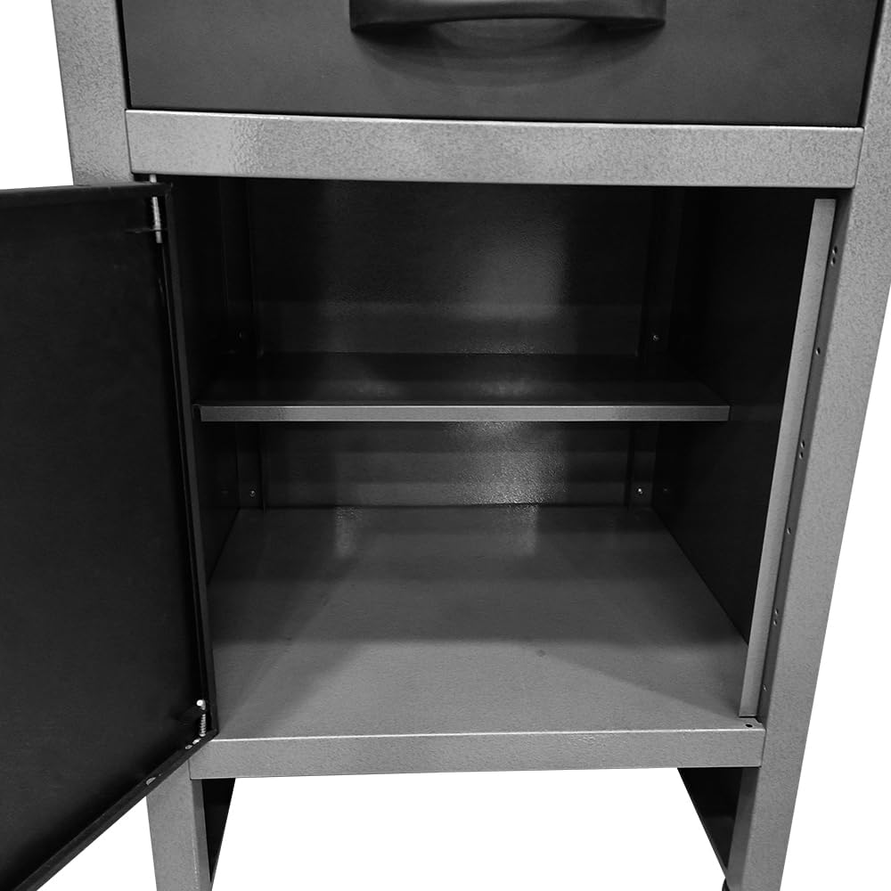 JZD Metal Garage Cabinet Combo Set with Wood Worktop, for Auto Repair Shops, Retail Backrooms