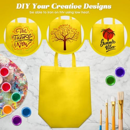 Reginary 50 Pcs Reusable Tote Bags Shopping Bags Non Woven, Yellow