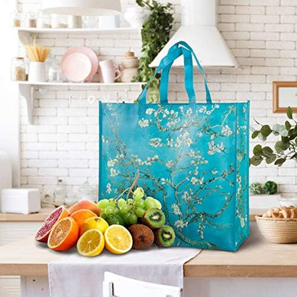 NymphFable Almond Blossom Shopping Bags, 6 Pack Reusable Grocery Tote Bag