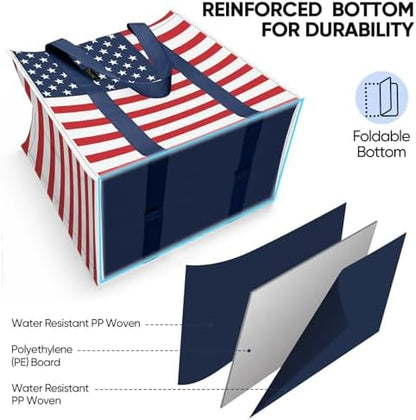 BALEINE 8 PK Grocery Bags Reusable Shopping Bags with Reinforced Bottom, Heavy Duty Foldable Tote Bags (Patriot Celebration)