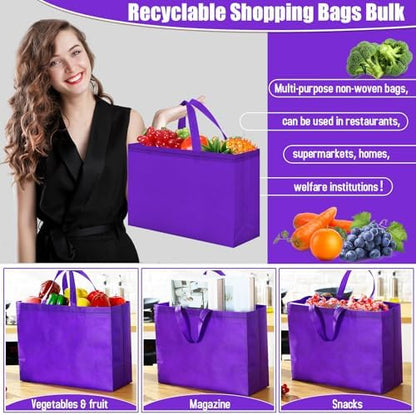 Windyun Reusable Grocery Bags Large Non Woven Shopping Bags with Handles Foldable Portable Tote, 16x6x12 Inch