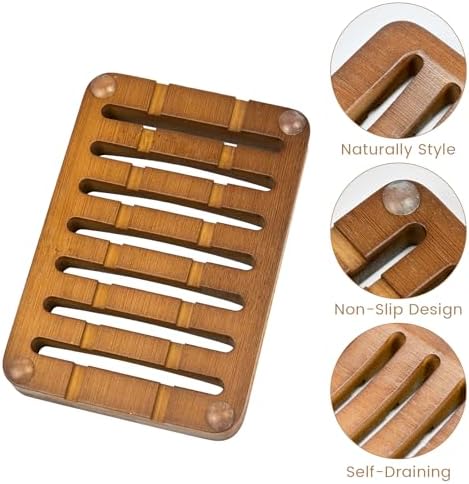 Curved Slotted Wood Soap Dish, 1 Pack, Dark Brown