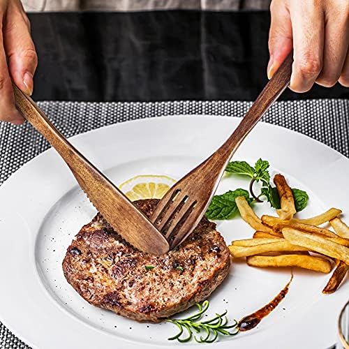 Portable Wooden Cutlery Set for Travel and Camping - 4 Piece Set With Reusable Wooden Spoon, Fork, Knife and Chopsticks