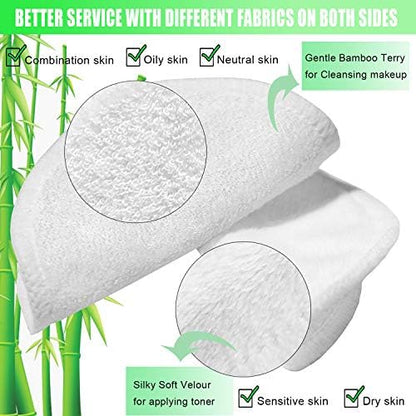 Pinowu Reusable Makeup Remover Pads (16pcs Pads + Carry Bag + Wash Bag), Washable Eco-Friendly Cotton Rounds Face Wipe for All Skin Types