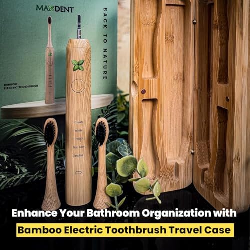 Natural Bamboo Toothbrush Holder, Wooden Bathroom Organizer with 3 Compartments, Freestanding Decorative Storage for Manual and Electric Brushes, Compact Design (12 x 4 x 3.5 Inch)