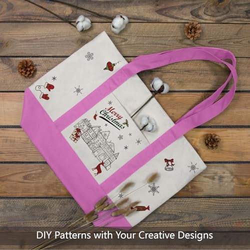 TOPDesign 6-Pack Canvas Tote Bags with an External Pocket, Reusable Grocery Shopping Bags, Top Zipper Closure, Daily Essentials (Light Purple/Natural)